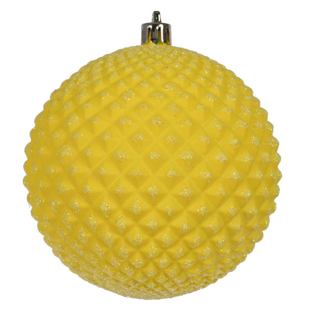 4" Yellow Durian Glitter Ball Ornament (6 pack) 1