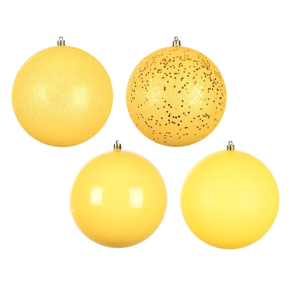 4" Yellow 4 Assorted Finish Ball Ornament (12 pack) 1