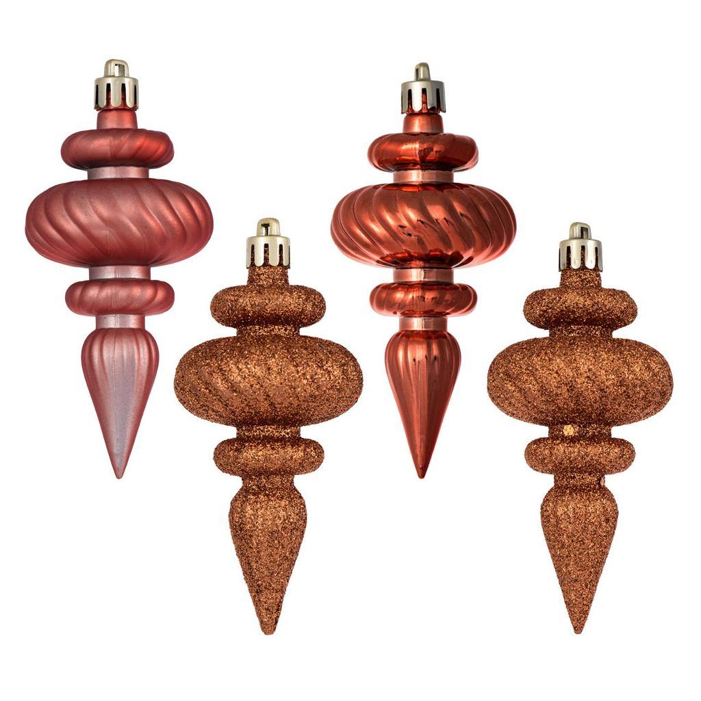 4" Coral 4 Assorted Finish Finial Ornament (8 pack) 1
