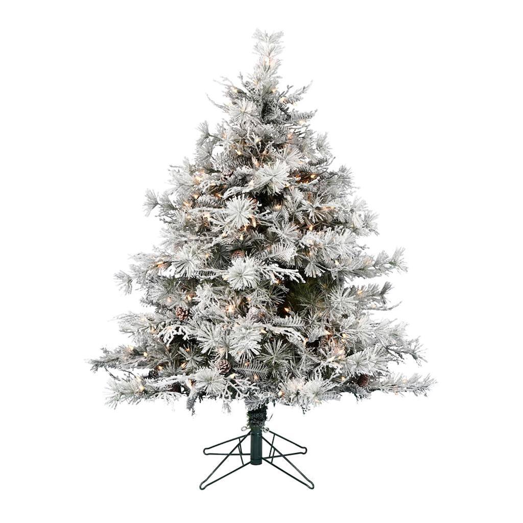 6.5' x 59" Flocked Cheshire 650 Clear Lights Artificial Christmas Tree 1