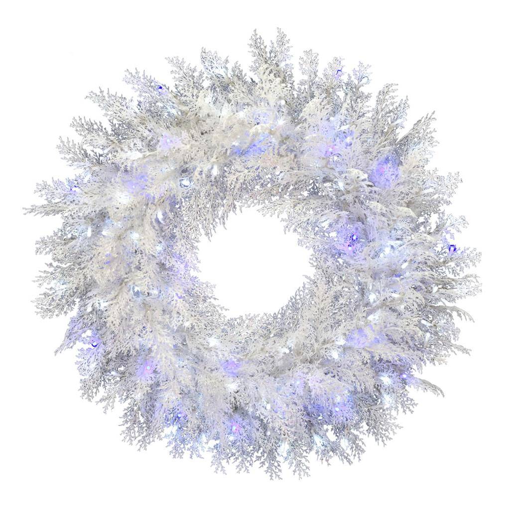 36" Artificial Flocked Cedar Pine 300 Pure White and Blue Twinkle Lights 1