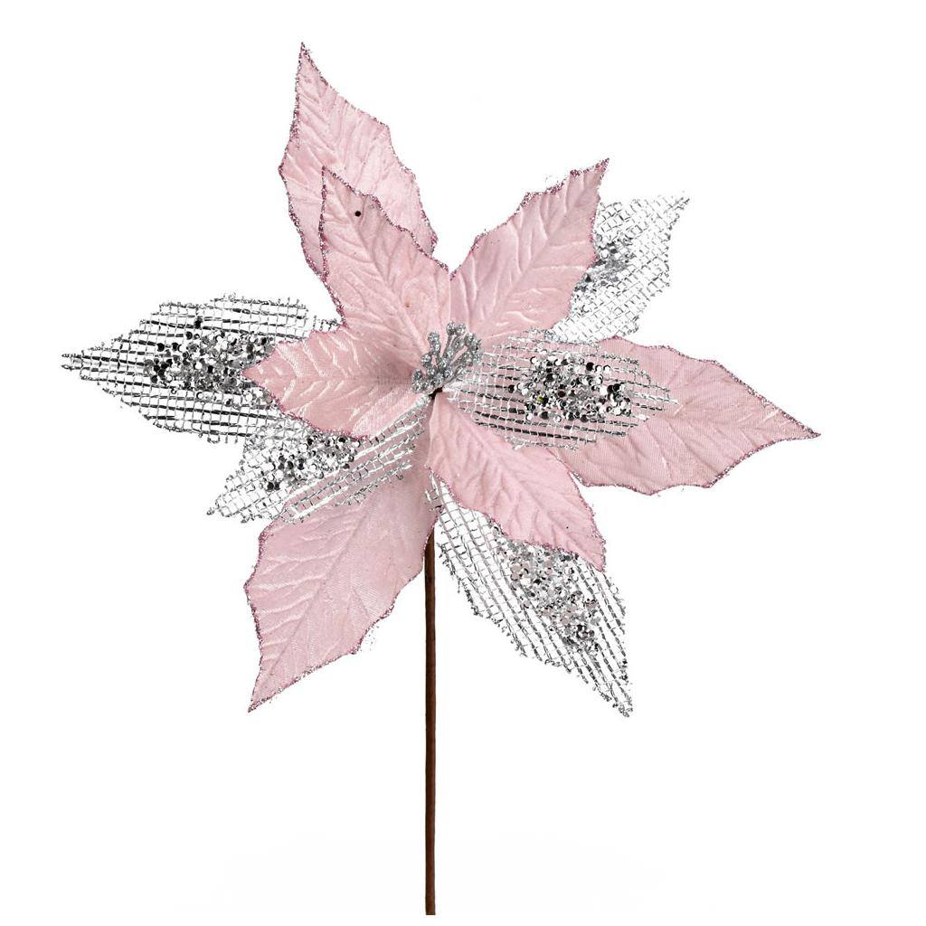 13" Artificial Pink Poinsettia Mesh Spray (6 pack) 1