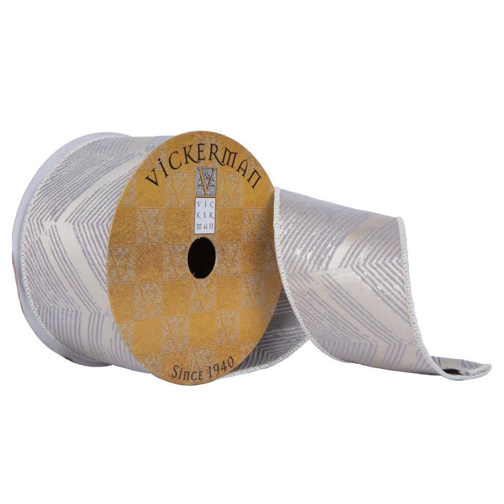 2.5"x30' Gray/Beige Chevron Sheen Ribbon 1