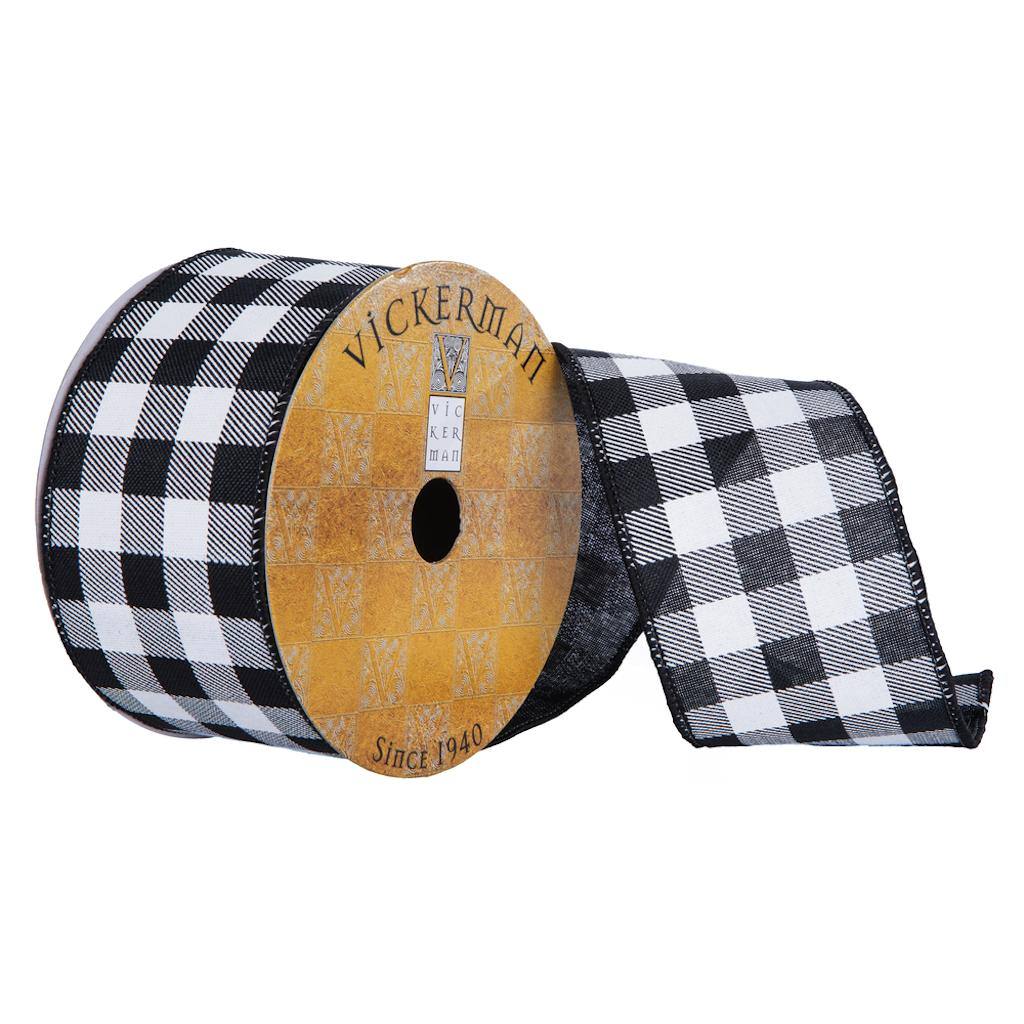 2.5"x30' Black White Checker Plaid Christmas Ribbon 1