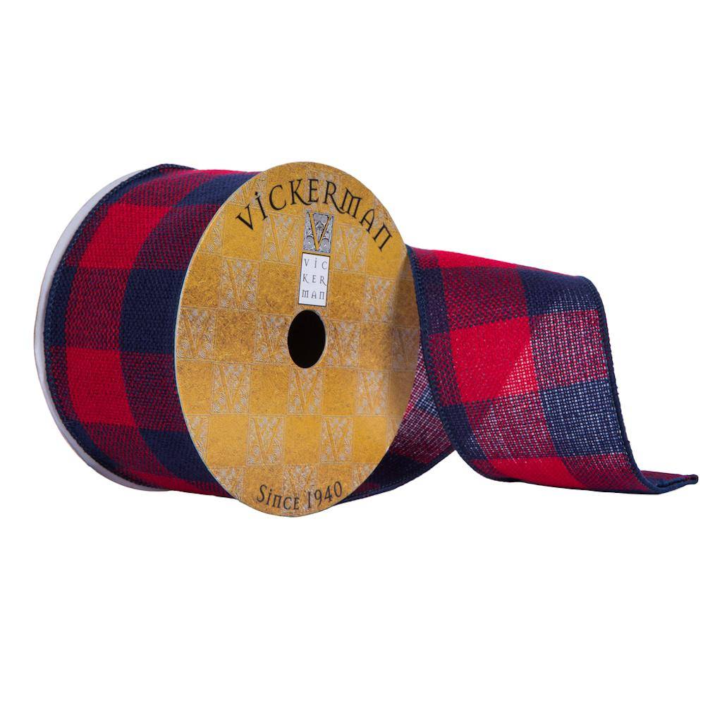 2.5" x 30' Red/Dark Blue Plaid Ribbon 1