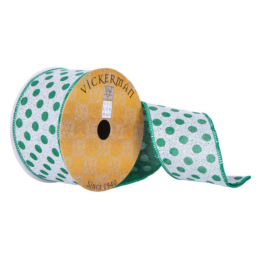 2.5"x30' Gray Green Dots Ribbon 1