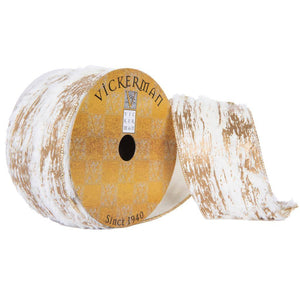 2.5"x30' Ivory Faux Fur Gold Encrusted Ribbon 1