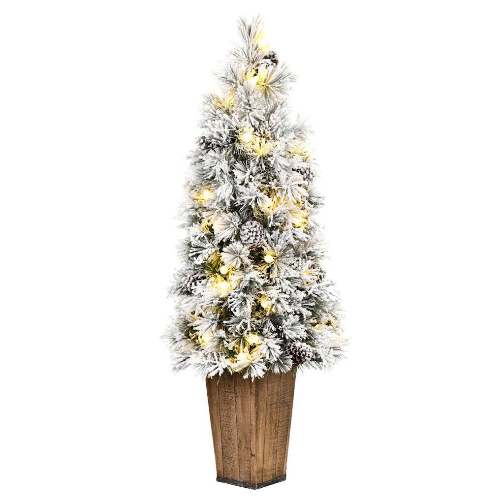 4.5'x20" Flocked Kimball Potted 40 Warm White Lights Artificial Christmas Tree 1