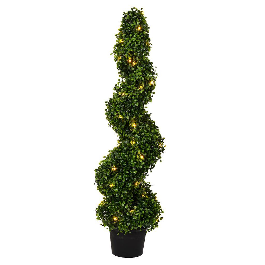 3' Artificial Boxwood Spiral on Black Planters Pot 1