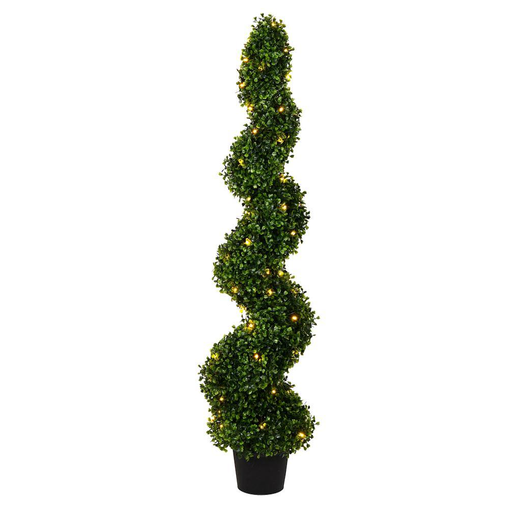 4' Artificial Boxwood Spiral on Black Planters Pot 1