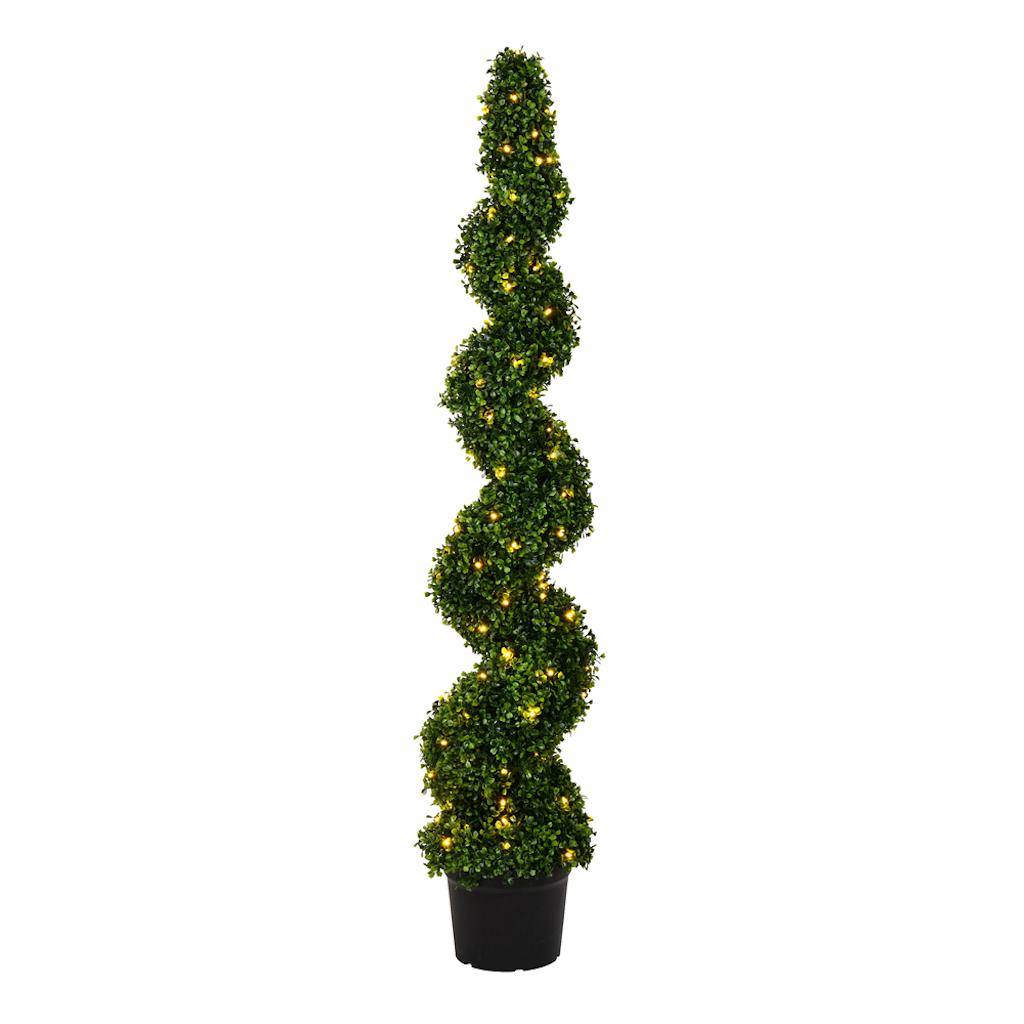 5' Artificial Boxwood Spiral on Black Planters Pot 1