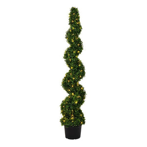 5' Artificial Boxwood Spiral on Black Planters Pot 1