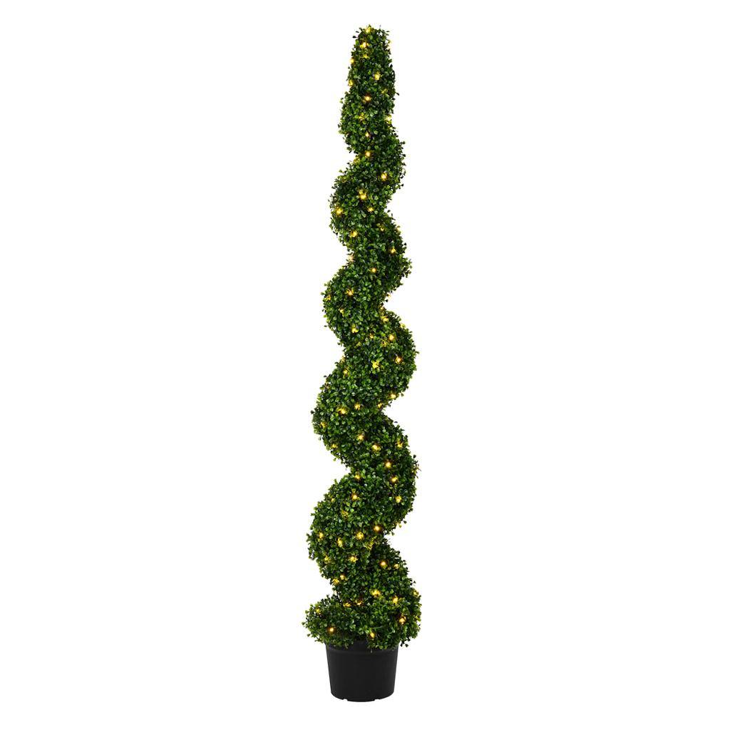 6' Artificial Boxwood Spiral on Black Planters Pot 1