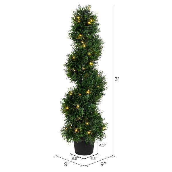 3' Artificial Cedar Spiral on Black Planters Pot 2