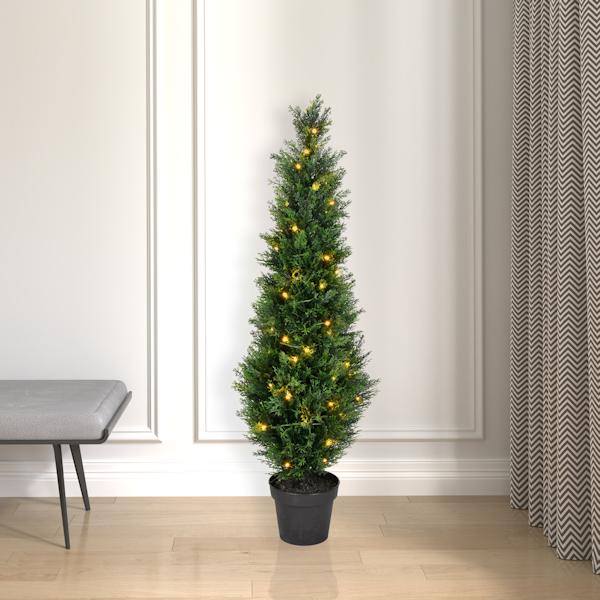 4' Artificial Green Cedar Tree in Black Plastic Pot 3