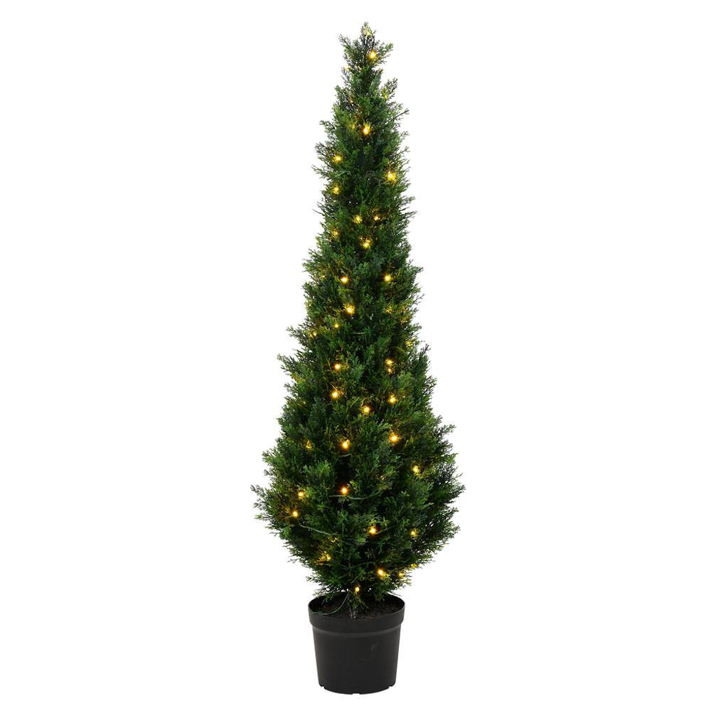 5' Artificial Green Cedar Tree in Black Plastic Pot 1