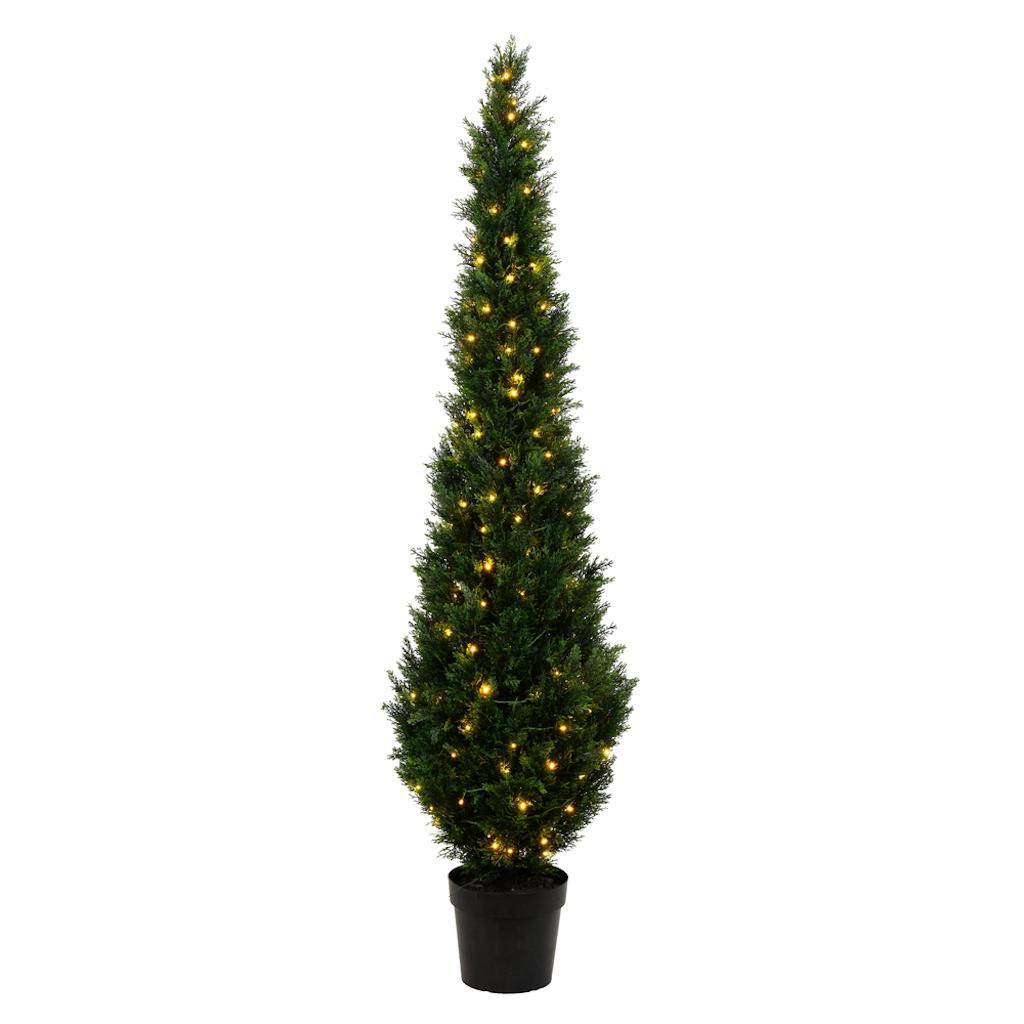 7' Artificial Green Cedar Tree in Black Plastic Pot 1