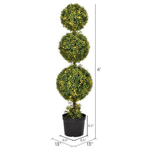 4' Artificial Boxwood Triple Ball in Black Planters Pot 2