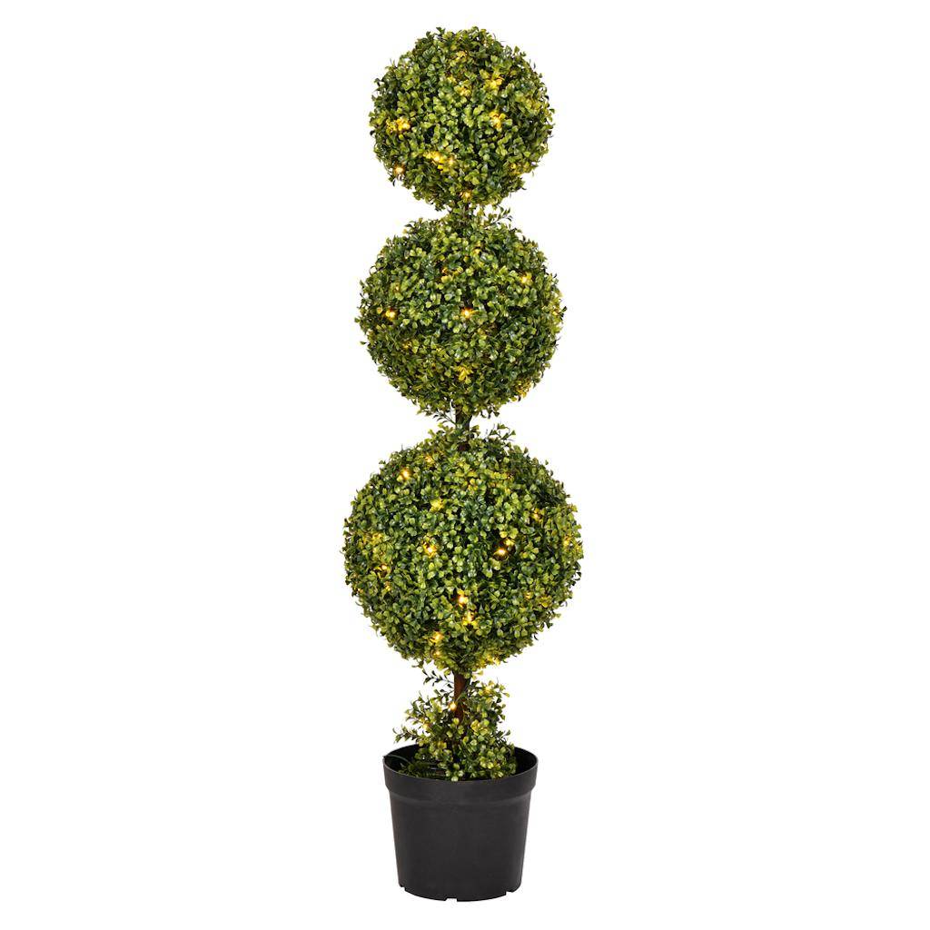 4' Artificial Boxwood Triple Ball in Black Planters Pot 1