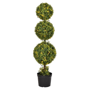 4' Artificial Boxwood Triple Ball in Black Planters Pot 1