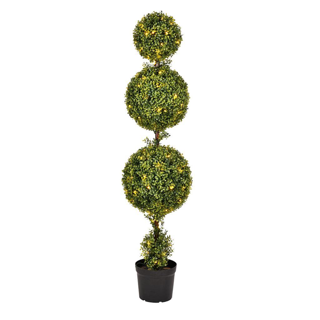 5' Artificial Boxwood Triple Ball in Black Planters Pot 1