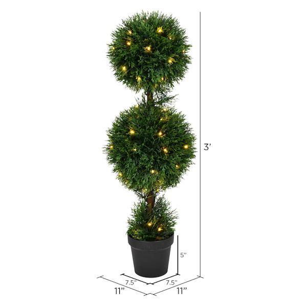 3' Artificial Cedar Double Ball in Black Planters Pot 2