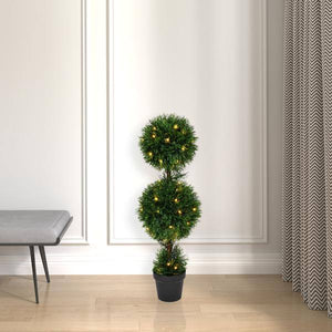 3' Artificial Cedar Double Ball in Black Planters Pot 3