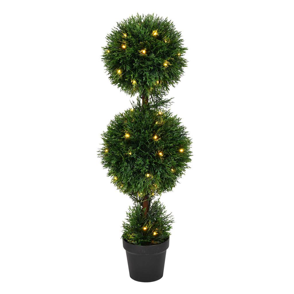 3' Artificial Cedar Double Ball in Black Planters Pot 1
