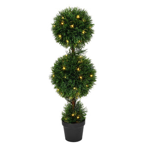 3' Artificial Cedar Double Ball in Black Planters Pot 1