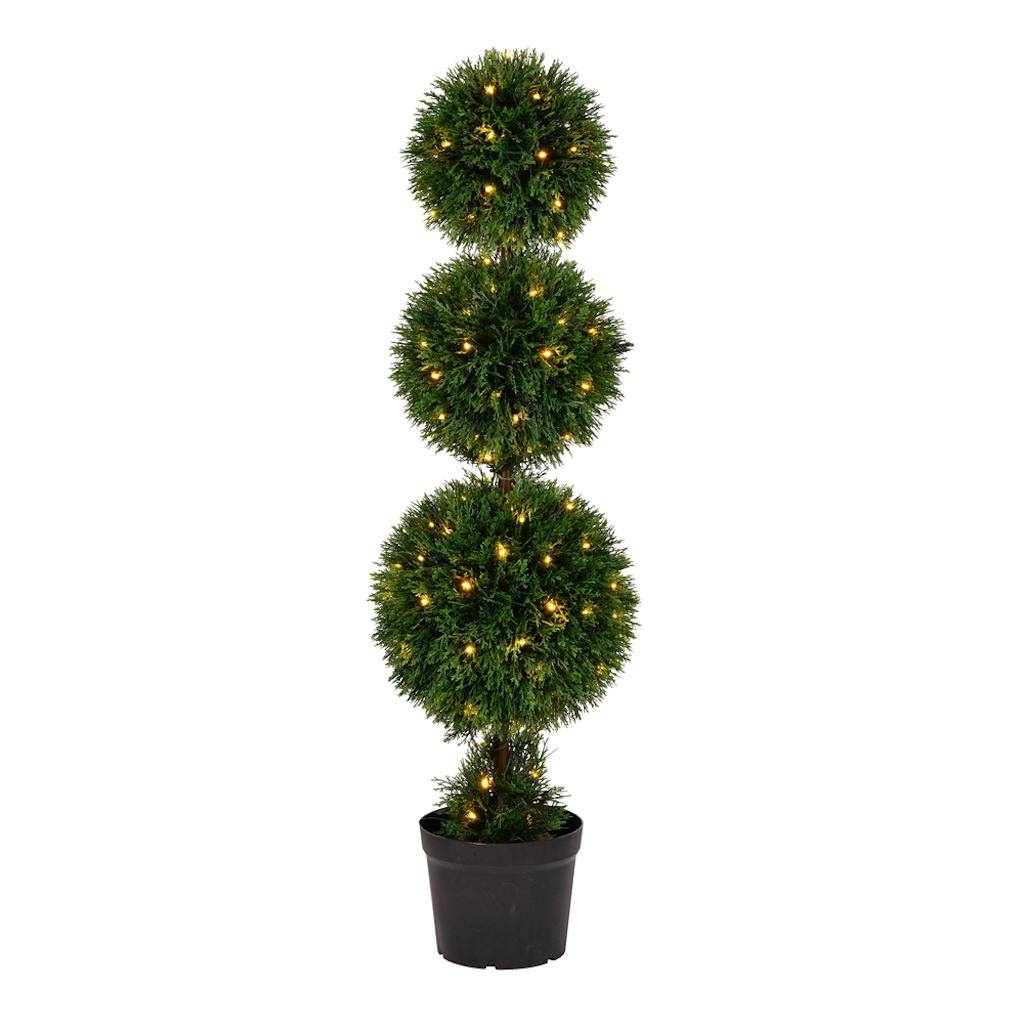 4' Artificial Cedar Triple Ball in Black Planters Pot 1