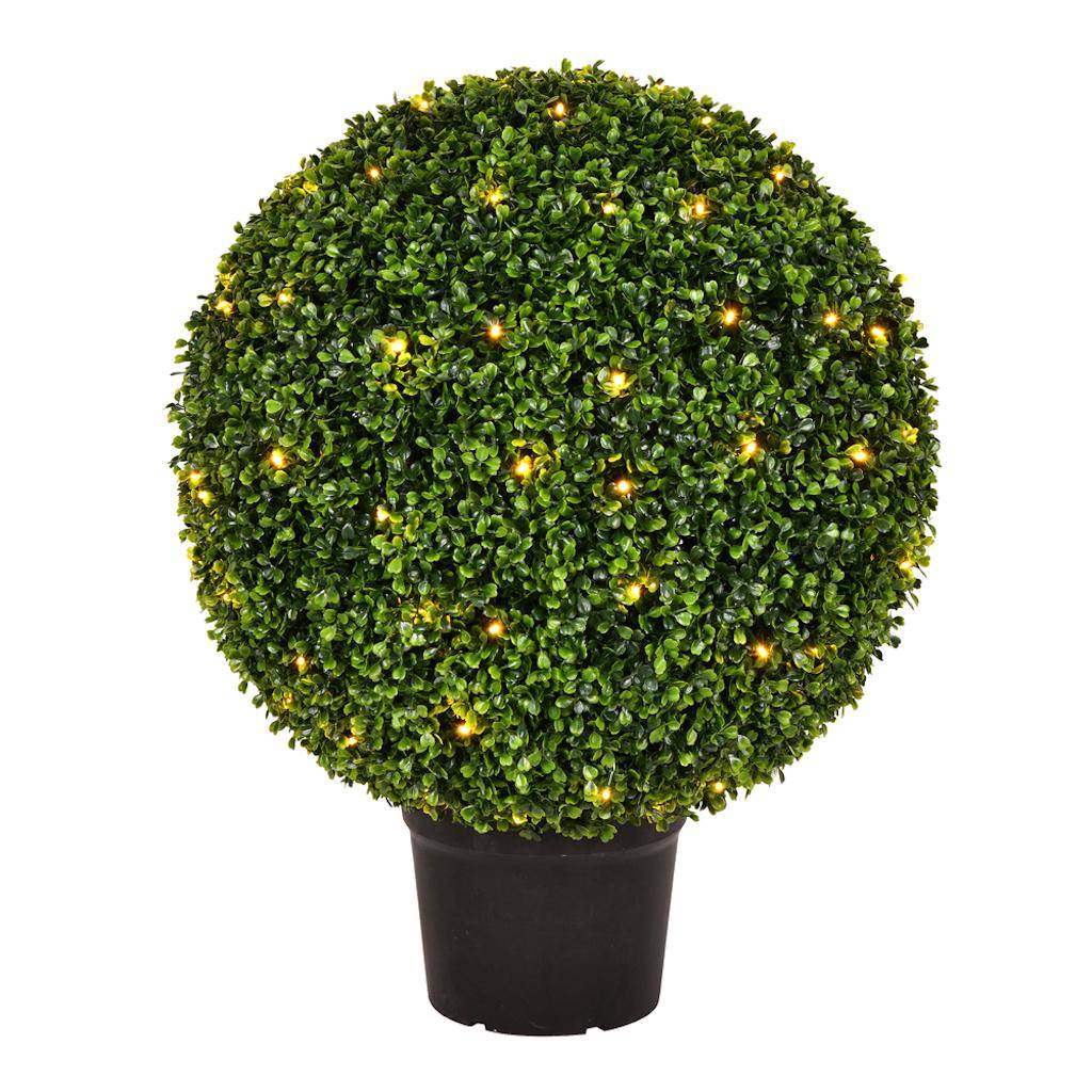 24" Artificial Boxwood Ball in Black Planters Pot 1