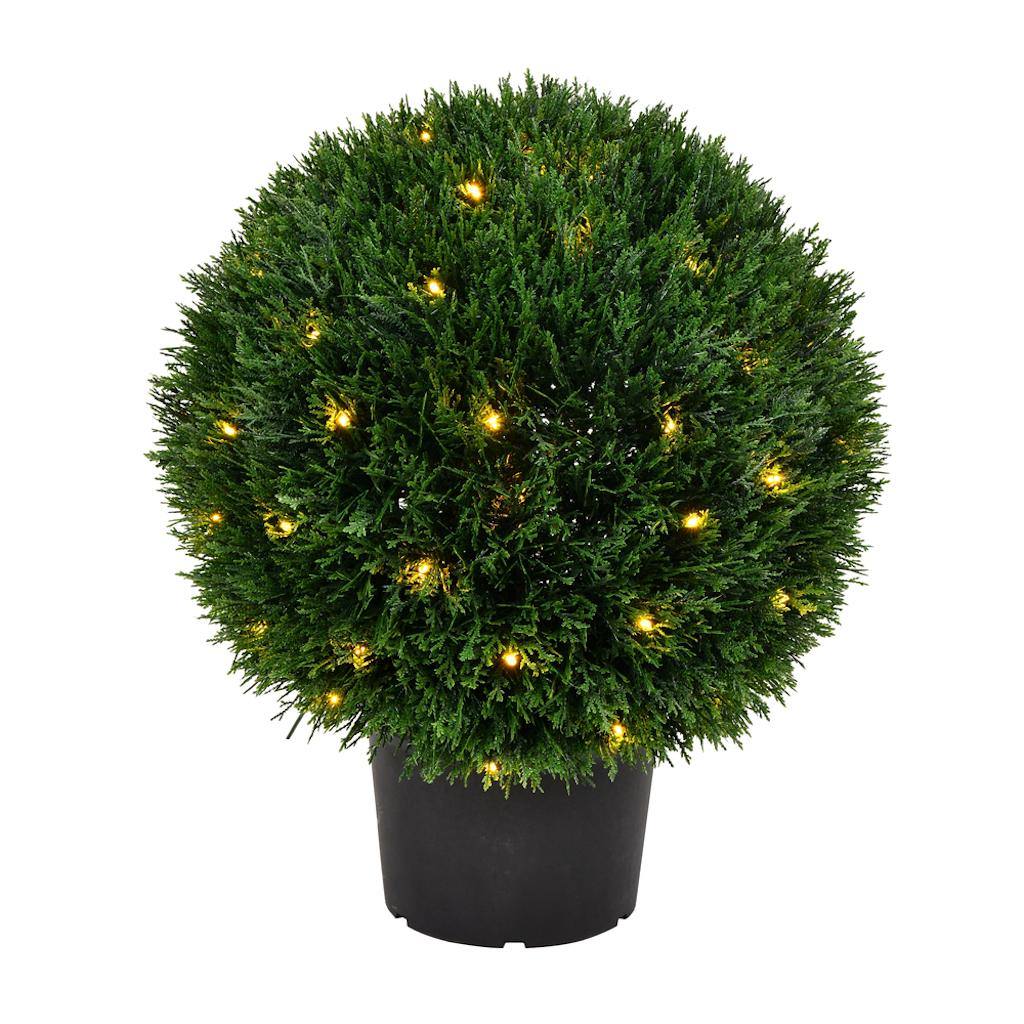 20" Artificial Cedar Ball in Black Planters Pot 1