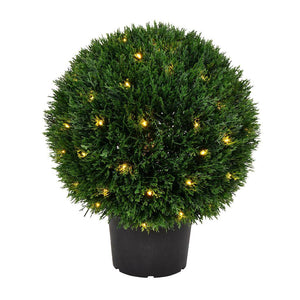20" Artificial Cedar Ball in Black Planters Pot 1
