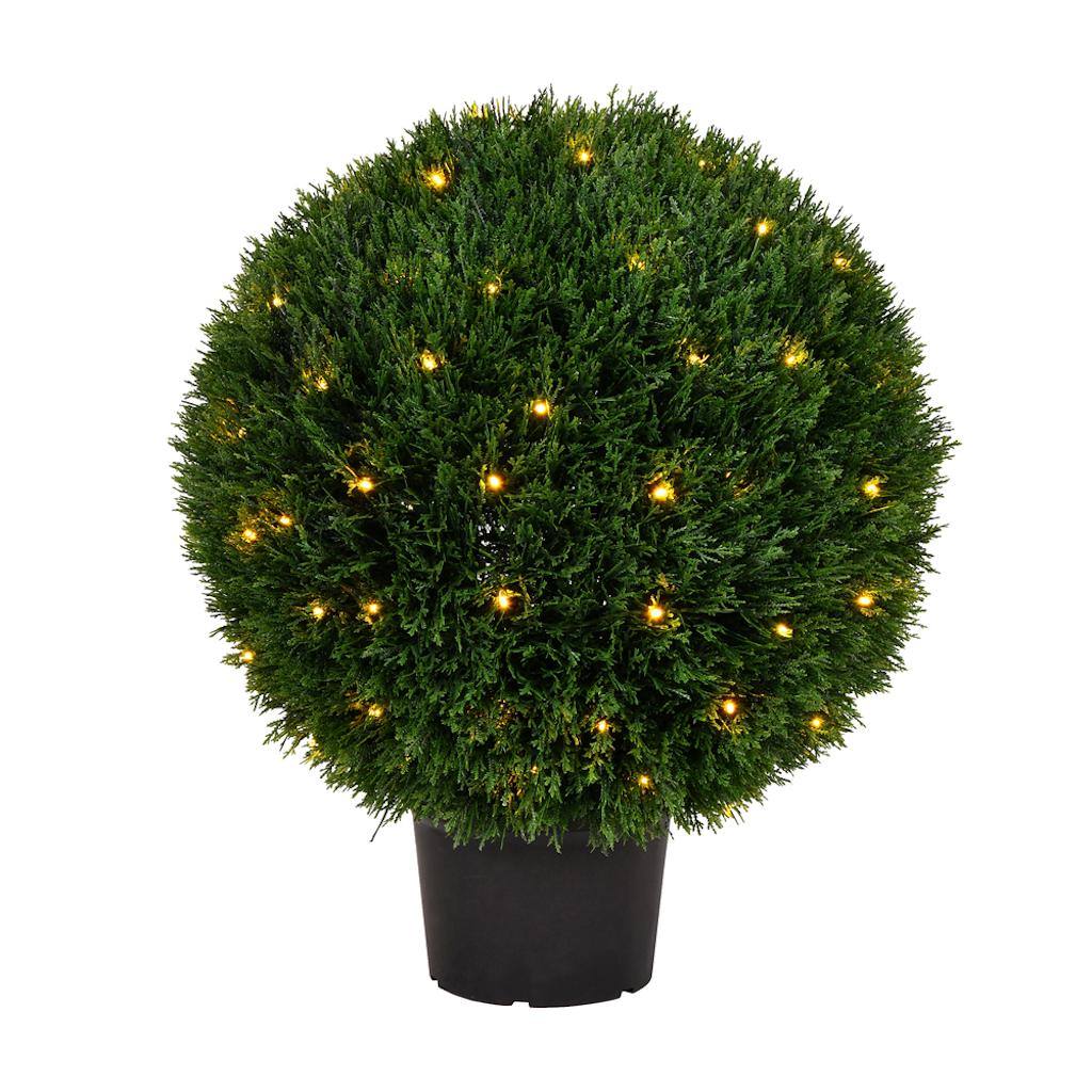 24" Artificial Cedar Ball in Black Planters Pot 1
