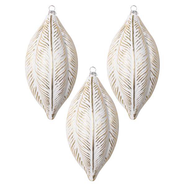 6" Gold Brushed Feather Drop Style Christmas Ornament (3 Pack) 2