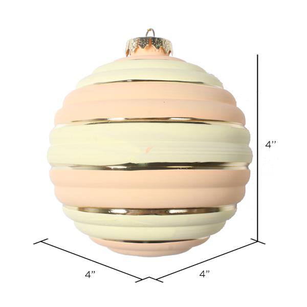 4" Peach Horizontal Stripe Ball Christmas Ornament (4 Pack) 2