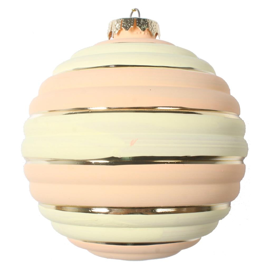 4" Peach Horizontal Stripe Ball Christmas Ornament (4 Pack) 1