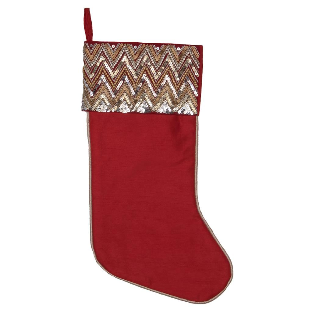 19" Red Chevron Sequin Stocking Christmas Decoration 1