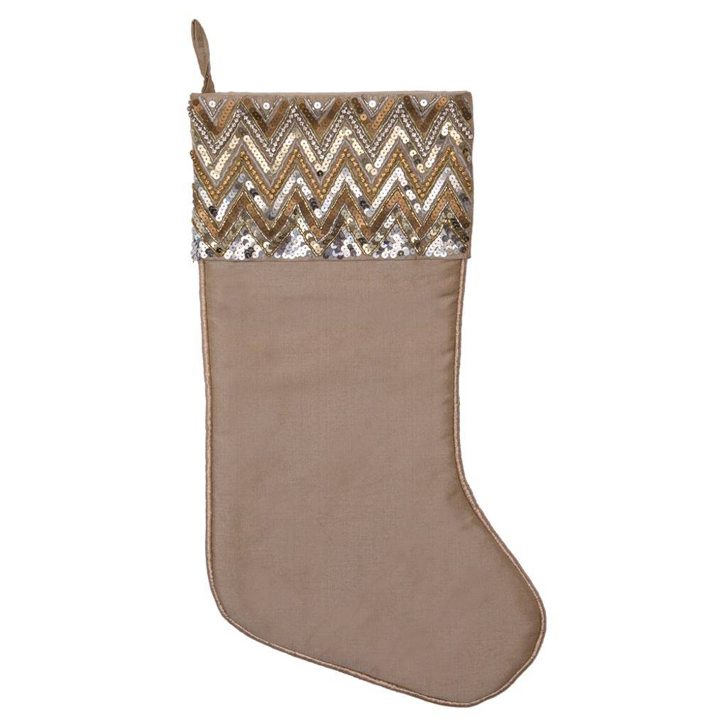 19" Champagne Chevron Sequin Stocking Christmas Decoration 1