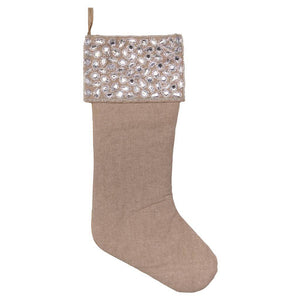 19" Burlap Silver Jewel Stocking Christmas Decoration 1