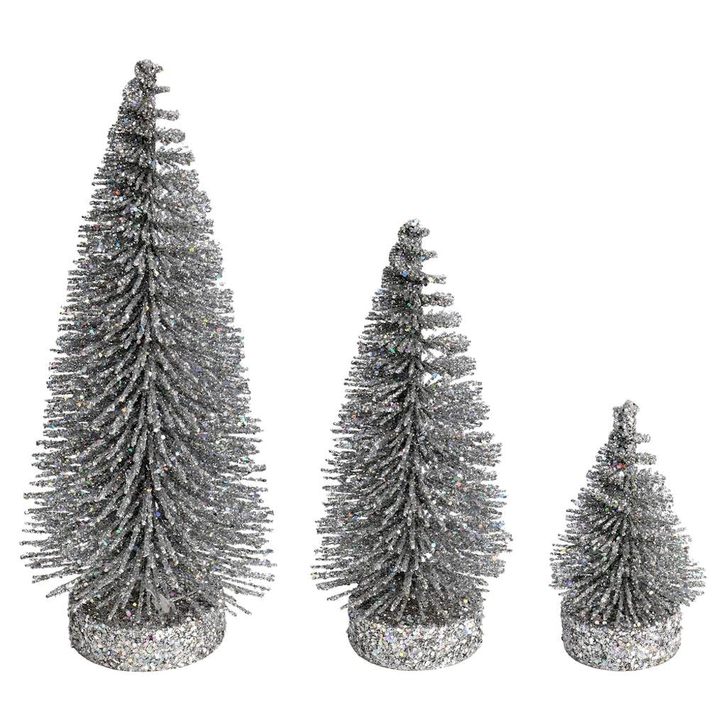 3"/5"/7" Silver Glitter Oval Pine Artificial Christmas Tree (3 Pack) 1