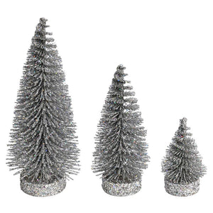 3"/5"/7" Silver Glitter Oval Pine Artificial Christmas Tree (3 Pack) 1