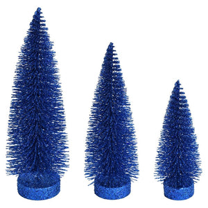 7"/9"/11" Midnight Blue Glitter Oval Pine Artificial Christmas Tree (3 Pack) 1