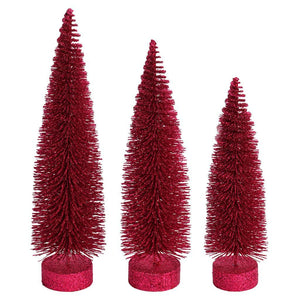12"/14"/16" Burgundy Glitter Oval Pine Artificial Christmas Tree (3 Pack) 1
