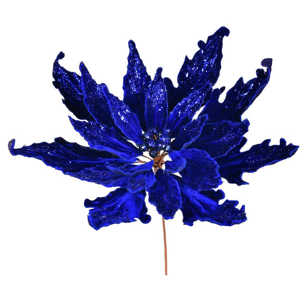 16" x 22" Midnight Blue Velvet Sequin Poinsettia 1