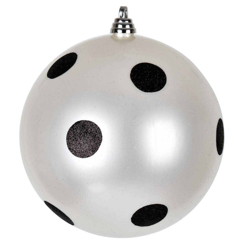 8" White Candy Black Dots Ball Christmas Ornament 1