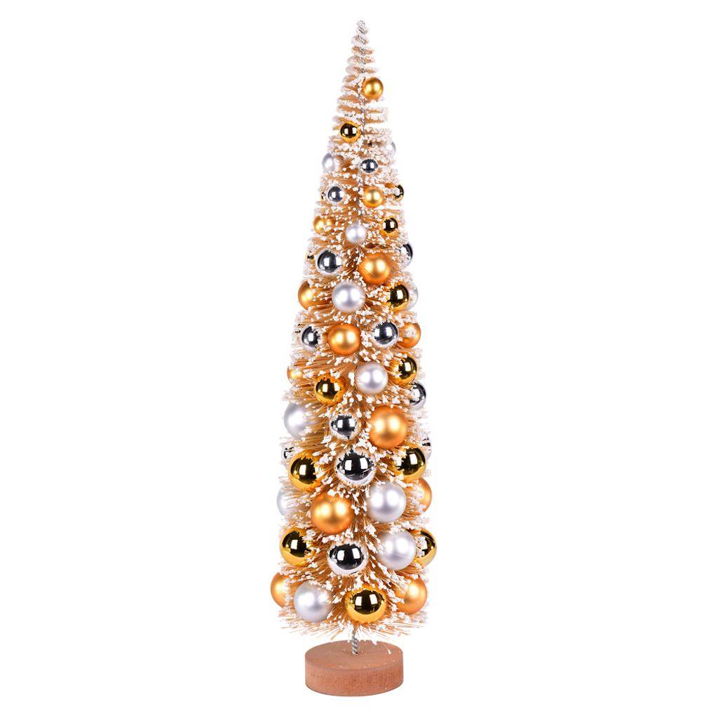 24" Frosted Gold Pine Tree with Gold/Silver Balls Artificial Christmas Tree 1