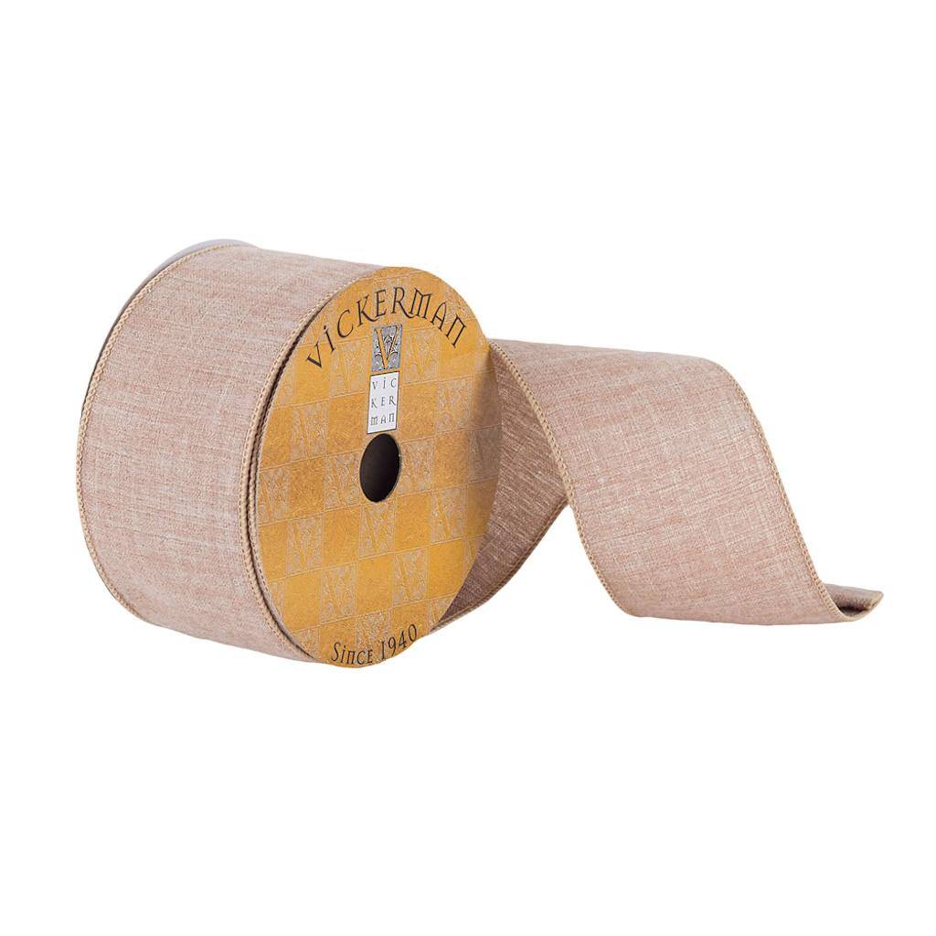2.5" x 10Yd Beige Wired Edge Ribbon 1