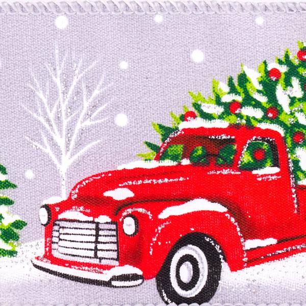 2.5" x 10Yd Grey/Green Tree Snow Ribbon 2