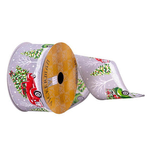 2.5" x 10Yd Grey/Green Tree Snow Ribbon 1